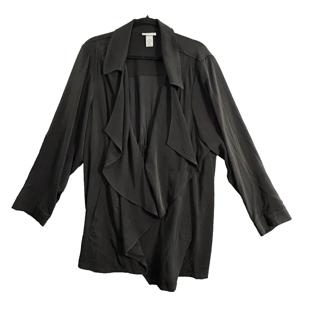 CATHERINES Women Waterfall Open Front Top Coat Sz 2X Black Casual Feminine 30-10
